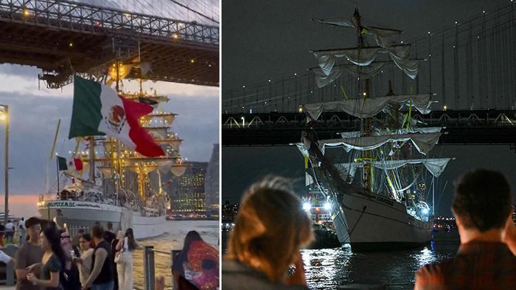 Meksika donanmasına ilişkin gemi Brooklyn Köprüsü’ne çarptı! Yaralılar var