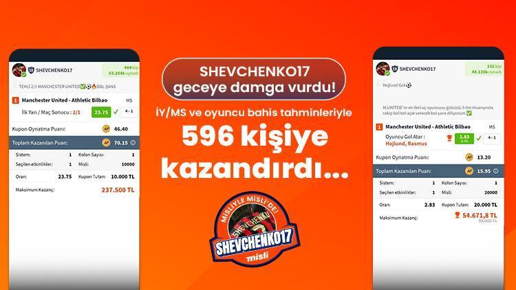 SHEVCHENKO17 geceye damga vurdu! İY / MS ve oyuncu bahis varsayımlarıyla 596 şahsa kazandırdı…